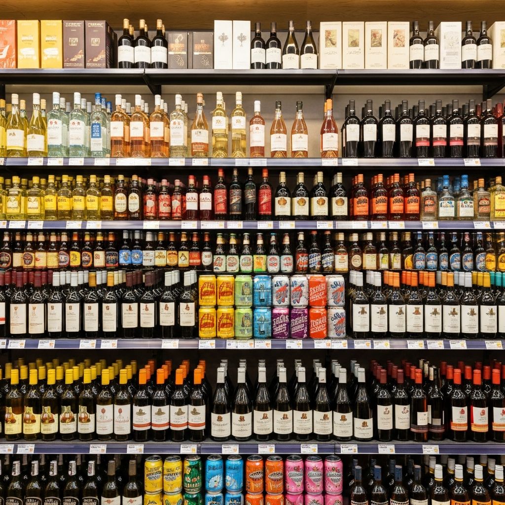 Bottlemart liquor store shelves stocked with wine and beer